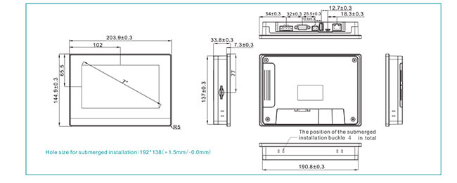 VI20-070S-F/VI20-070S-FE dimensional drawings