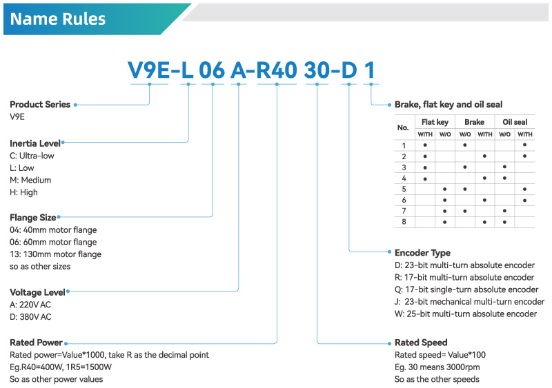 Name Rules of V9E Servo Motor